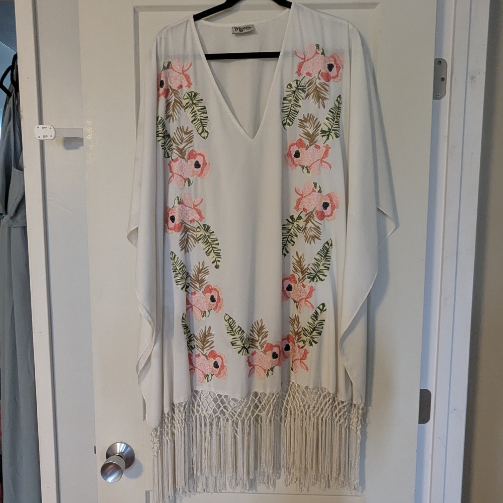 Show Me Your MuMu Floral Embroidered Swim Coverup - White and Pink